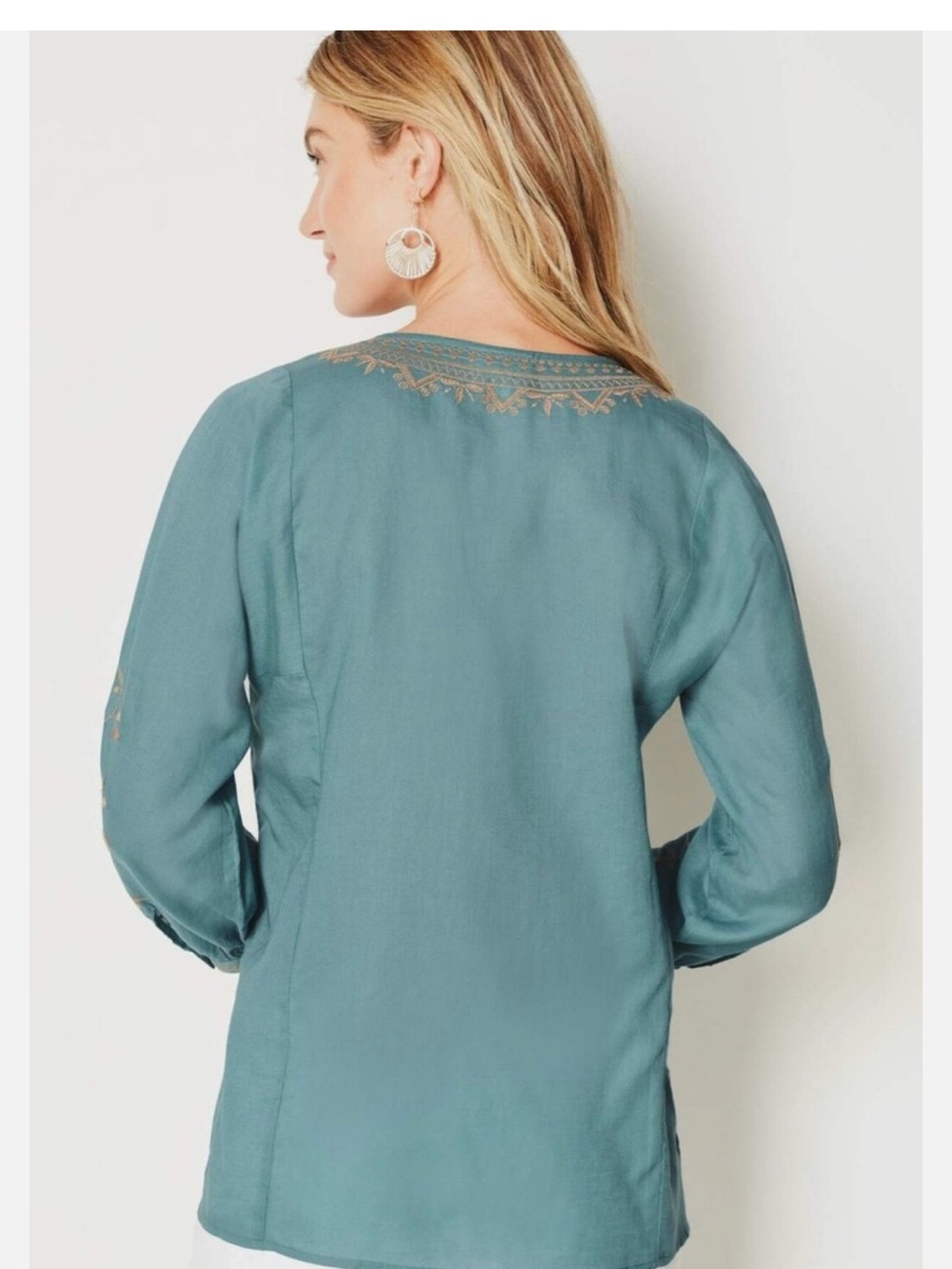 J. Jill Teal Embroidered V-Neck Tunic - Picture 2 of 7